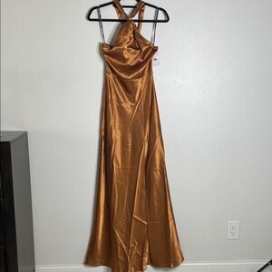 Birdy Grey Monica Shiny Satin Rust Bridesmaid Dress Small